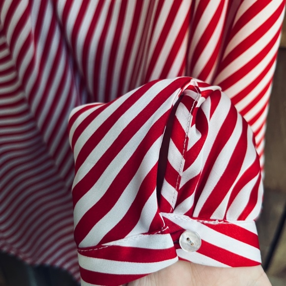 Olsen Europe S Red White Stripes Draped Neckline Long Sleeve Blouse Top Blouson - Picture 6 of 11
